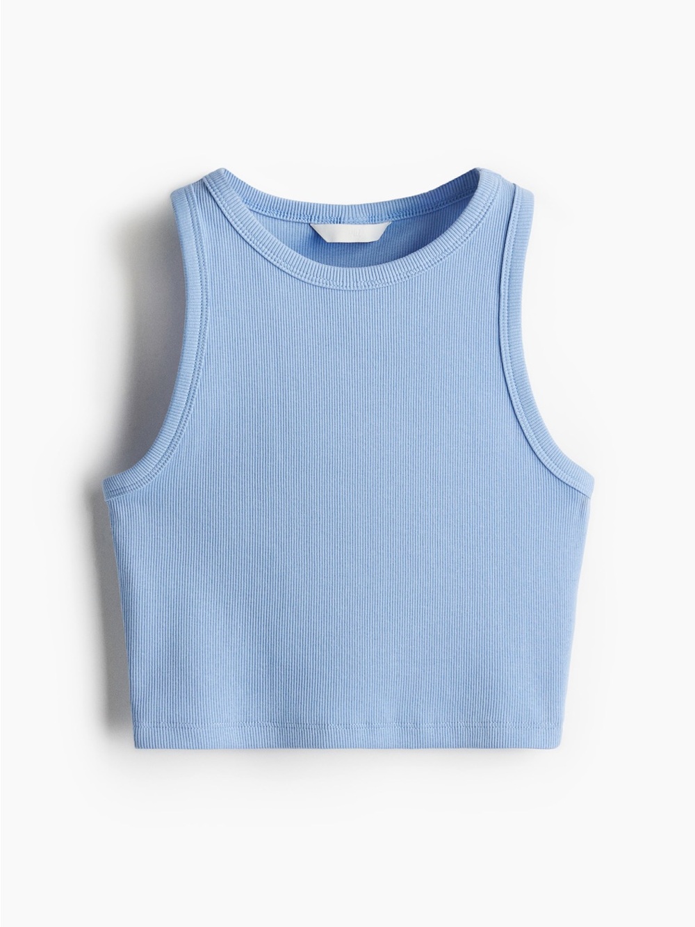 Divided Ribbed Crop Tank Top - Light Blue